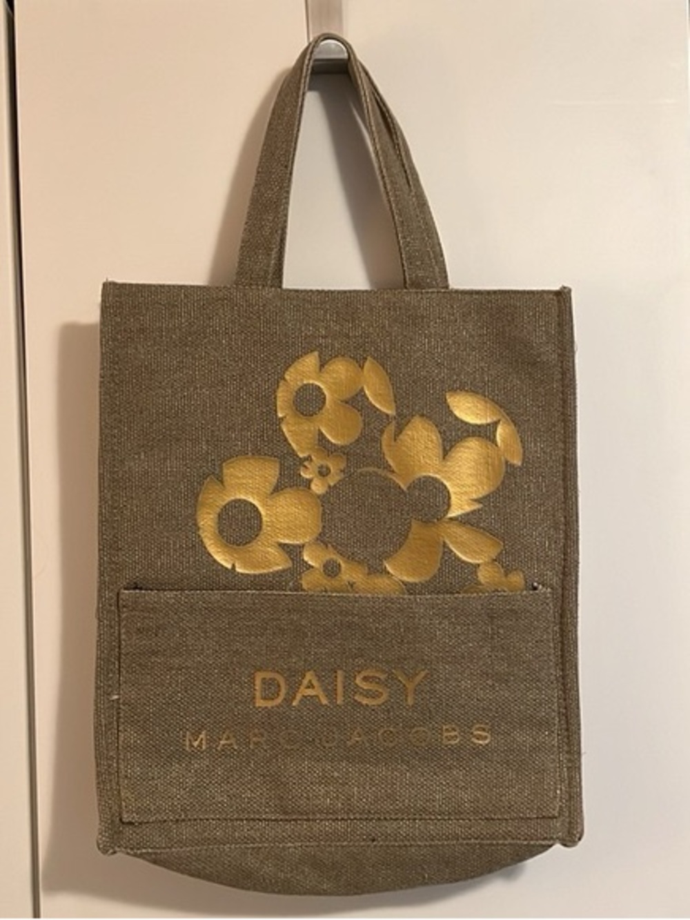 Marc Jacobs Olive Canvas Tote with Metallic Gold Daisy Motif